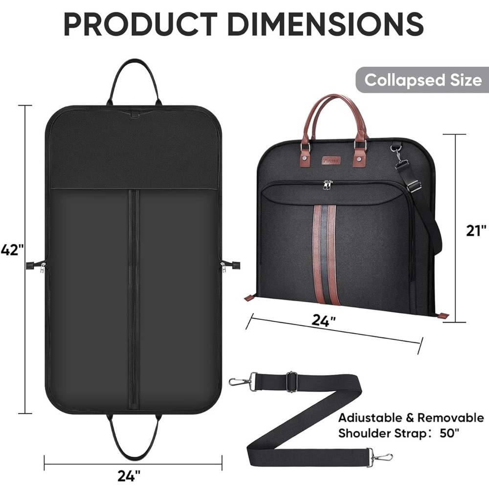 Black and Brown Travel Garment Bag with Adjustable Strap

NEVER USED